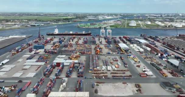 2022年5月11日，阿姆斯特丹，荷兰。国际集装箱运输码头公司。货物商业货运分销港物流. — 图库视频影像