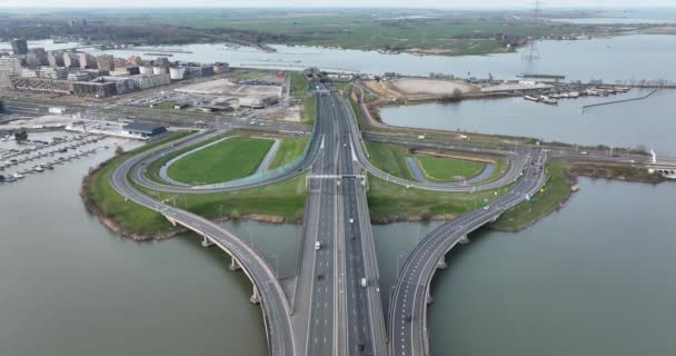 Motorvägsinfrastruktur Amsterdam A10 Nederländerna Flygdrönare Översikter — Stockvideo