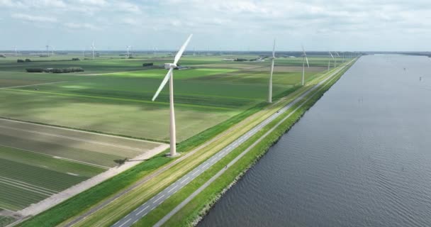 Opwekking Van Windenergie Door Windturbinesystemen Groene Duurzame Alternatieve Elektriciteitsopwekking Door — Stockvideo