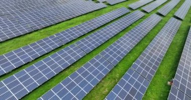Solar panels, green clean alternative renewable energy resource system. Ecologic innovative environmental clean energy generation.