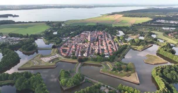 Fortified Ancient Old Historic Town Naarden Vesting Overhead Aerial Drone — ストック動画