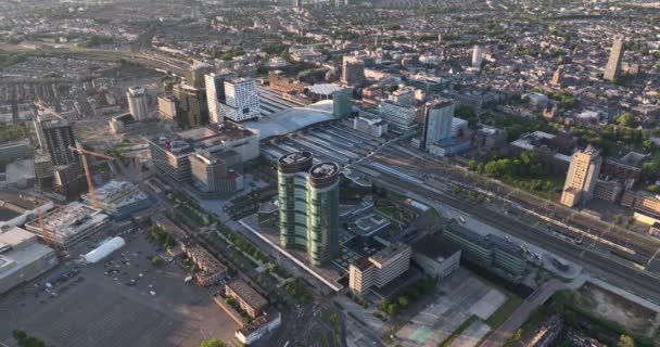 Utrecht Urban City Skyline Central Station Business District Architecture Real — Stockvideo