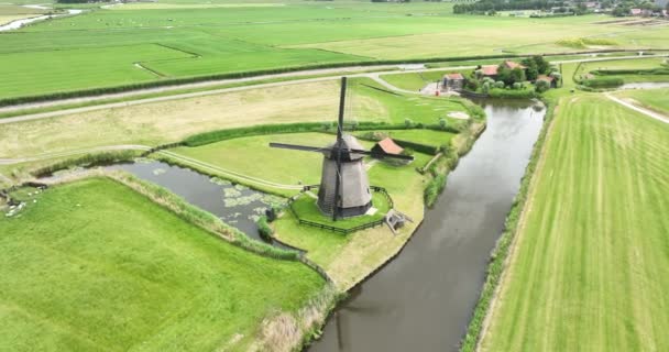 Old Dutch Histroic Windmill Aerial Drone Overview Historic Typical Dutch — Stock Video