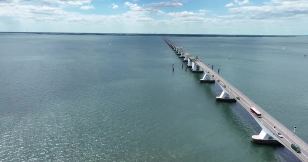 Zeelandbridge Infinity Bridge Distance Aerial Drone View Part Delta Works — Video