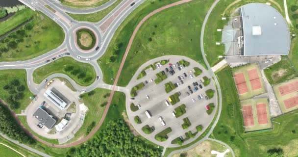 Park Top Miejski Styl Parking Symetryczny Krajobraz Infrastruktura Drogowa Zielone — Wideo stockowe