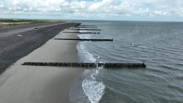 Netherlands Holland Sandy Beach Seashore Coast Dramtic Scene Shoreline Waterline — Αρχείο Βίντεο