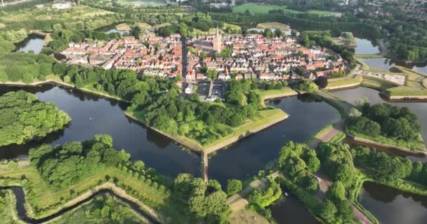 Fortified Ancient Old Historic Town Naarden Vesting Overhead Aerial Drone — Stock Video