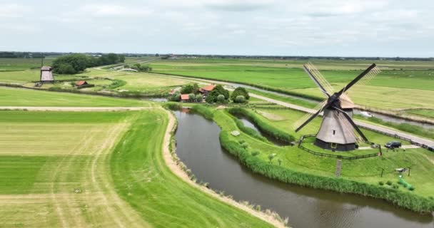 Old Dutch Histroic Windmill Aerial Drone Overview Historic Typical Dutch — Stockvideo