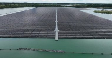 Clrean sustainable energy generation using solar panels on a large pond in The Netherlands, Druten. Energy transition