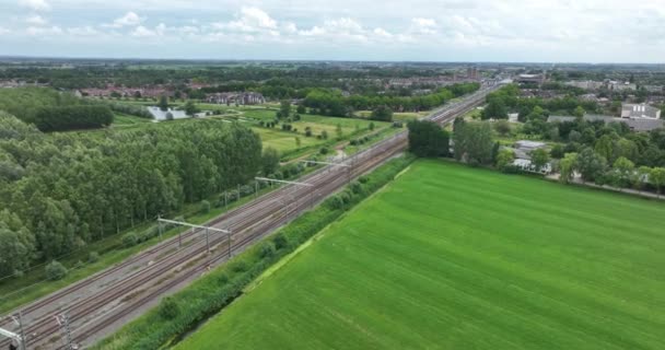 Dutch Moving Commercial Train Nature Forrest Landscape Modern Sustainable Commuting — Vídeo de Stock