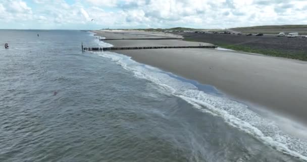 Netherlands Holland Sandy Beach Seashore Coast Dramtic Scene Shoreline Waterline — 图库视频影像