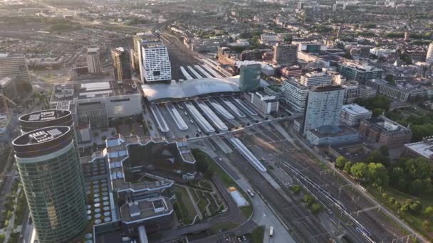 Utrecht Urban City Skyline Και Central Station Business District Architecture — Αρχείο Βίντεο