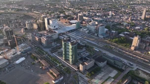 Utrecht Urban City Skyline Central Station Business District Architecture Real — Video