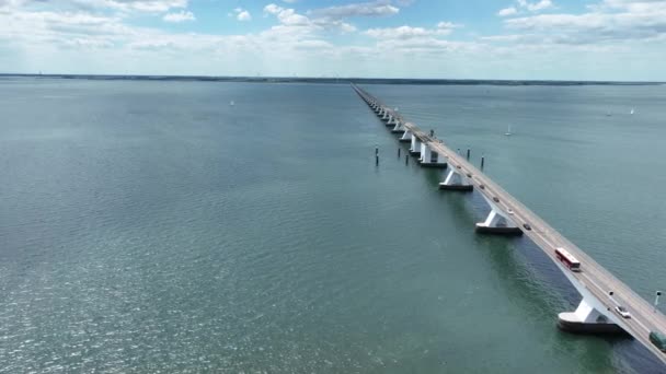 Zeelandbridge Infinity Bridge Distance Aerial Drone View Part Delta Works — Vídeo de Stock