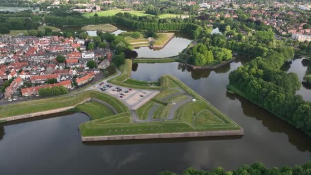 Fortified Ancient Old Historic Town Naarden Vesting Overhead Aerial Drone — Stockvideo