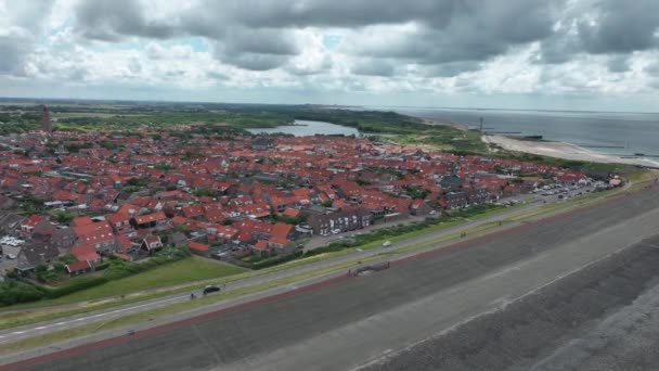 Westkapelle Province Zeeland Seawall Shoreline Urban City Aerial View Small — Αρχείο Βίντεο