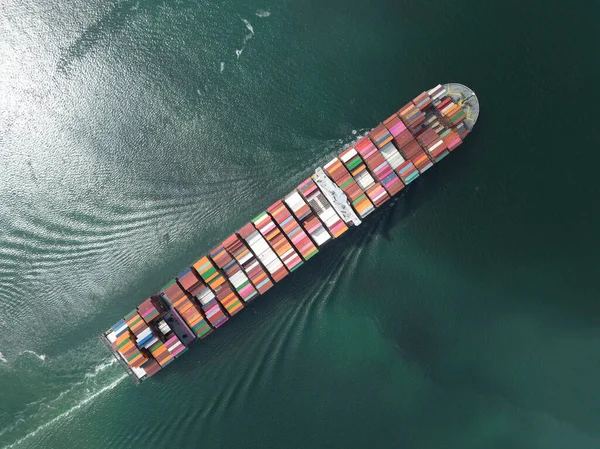 Container Cargo Ship Bulk Transport Sea Containers Top Aerial Maritime — Foto de Stock