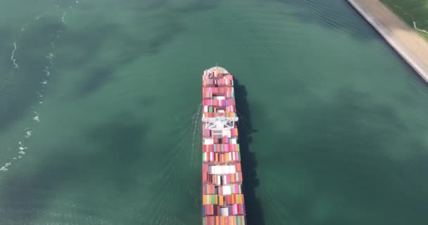 Container Cargo Ship Bulk Transport Sea Containers Top Aerial Maritime — Vídeos de Stock