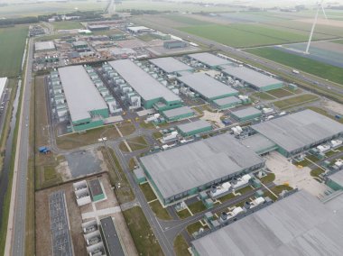 Middenmeer , 29th of August 2022, The Netherlands. Microsoft AMS06 datacenter computing center in Hollands Kroon. Data technology ICT equipment building like servers.