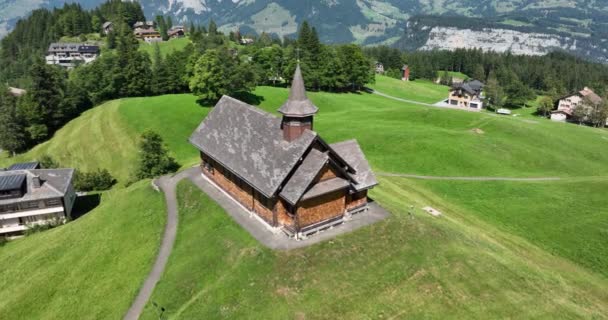 Fronalpstock Klingenstock Wooden Chapel Stoos Central Switzerland Small Wintersport Ski — Stok video