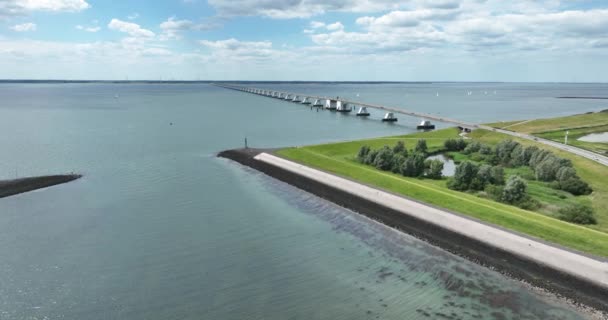 Zeelandbridge Infinity Bridge Distance Aerial Drone View Part Delta Works — Vídeos de Stock