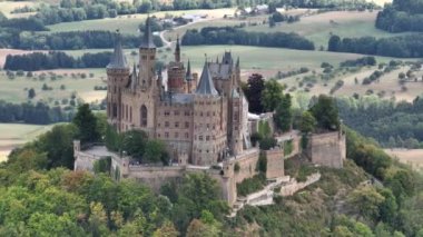 Burg Hohenzollern castle between the municipalities of Hechingen and Bisingen Germany, was the medieval castle of the Hohenzollern family. Stronghold fortress culturale heritage.