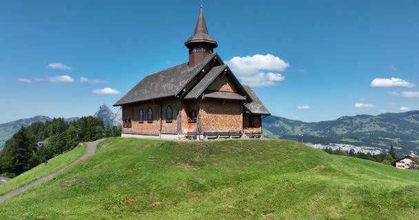 Fronalpstock Klingenstock Wooden Chapel Stoos Central Switzerland Small Wintersport Ski — Stockvideo