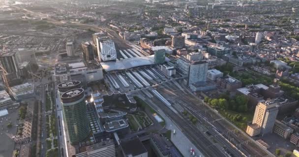 Utrecht Skyline Central Station Public Transport Infrastructure Business District Aerial — Video