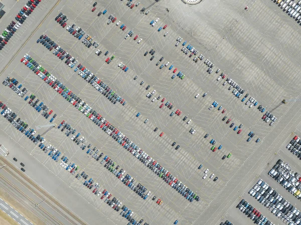 Top Aerial View Import Export Car Automobile Storage Harbour Port — Stockfoto