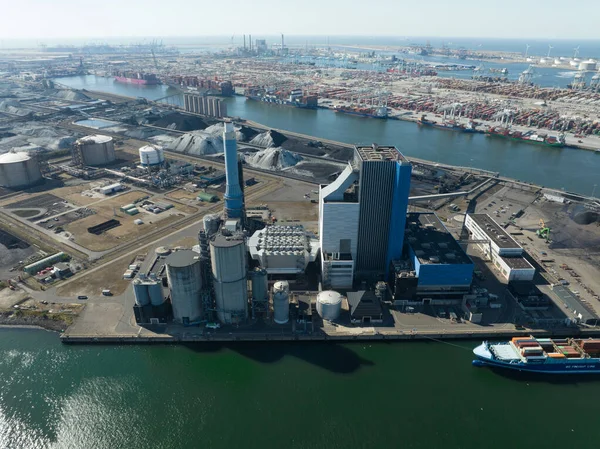 Coal Power Plant Energy Electricity Generation Installation Maasvlakte Harbour Port — Stok fotoğraf