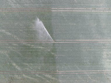 Tarlaların sulanması ekinlerin fıskiyeler su tesisatı havadan bakıldığında tarım arazileri kuraklık teknolojisi tarım teknolojisi.