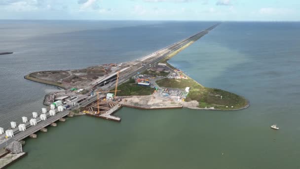 Будівництво Afsluitdijk Насосних Станціях Нові Шлюзи Поблизу Ден Овер Корнвердерзанд — стокове відео