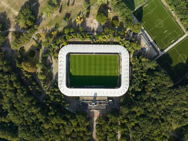 Futebol Estádio Futebol Cima Para Baixo Aéreo Forrest Park Estrutura — Fotografia de Stock