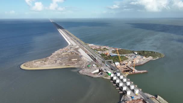Afsluitdijk Construction Sur Les Stations Pompage Nouvelles Vannes Près Den — Video