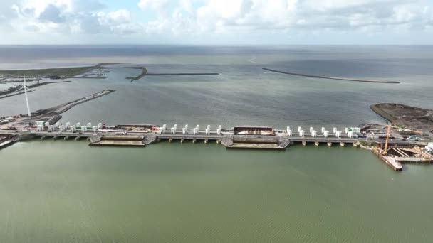 Будівництво Afsluitdijk Насосних Станціях Нові Шлюзи Поблизу Ден Овер Корнвердерзанд — стокове відео