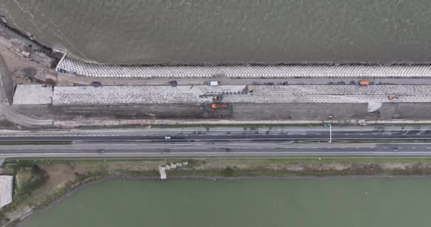 Afsluitdijk Construction Pumping Stations New Sluices Den Oever Kornwerderzand Zurich — Stock Video