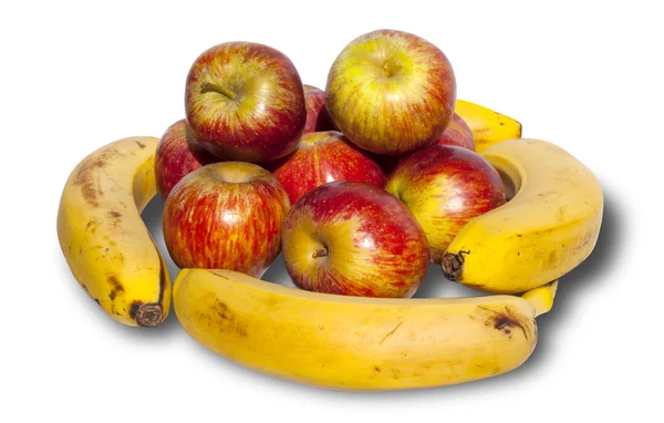 Jablka a banány uspořádání — Stock fotografie