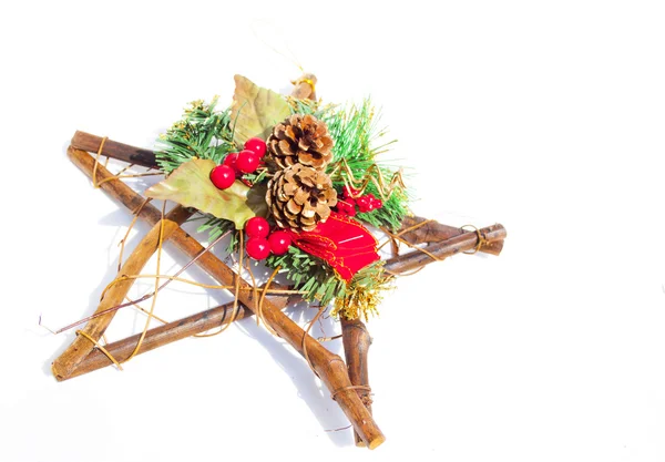 Christmas Decoration Mouned on Wooden Star — Stock Photo, Image