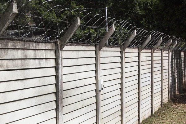 Precast Concrete Wall with Razor Sharp Barbed Security Wire — Stock Photo, Image