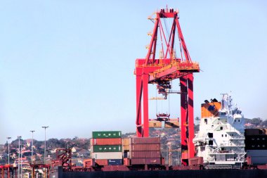 Durban South Africa Container Crane Loading Ship in Harbor clipart