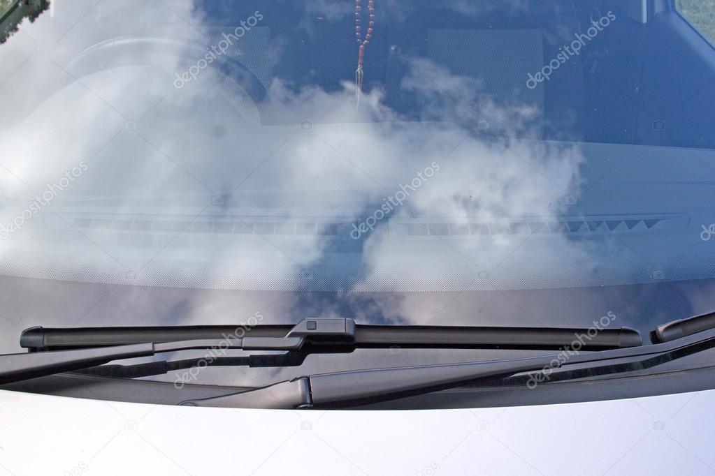 Close Up View Of Windshield And Windscreen Wipers