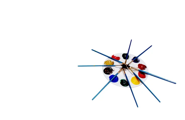 Palet ile sekiz mavi Boya fırçaları dekoratif desen — Stok fotoğraf