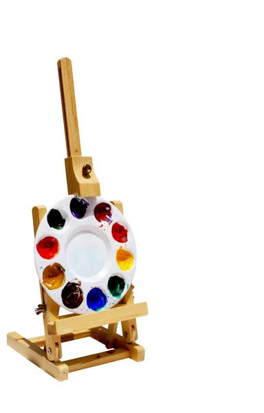 Angled View Of Palette Placed On Wooden Easel — Stock Photo, Image