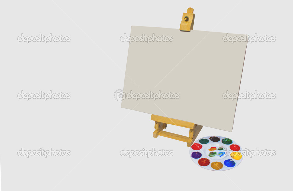 Isolated Artists Easel With Canvas And Palette