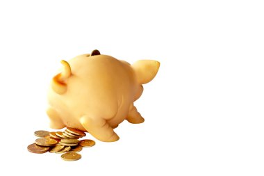 Piggy Bank With Curly Tail And Copper Coins clipart