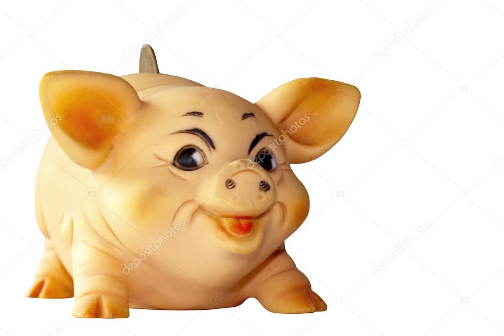 Smiling Piggy Bank With Copper Coin In Slot