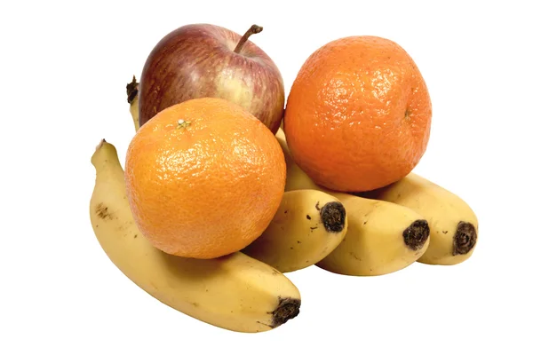 Isolierte Apfelbananen und Orangen auf weiß — Stockfoto