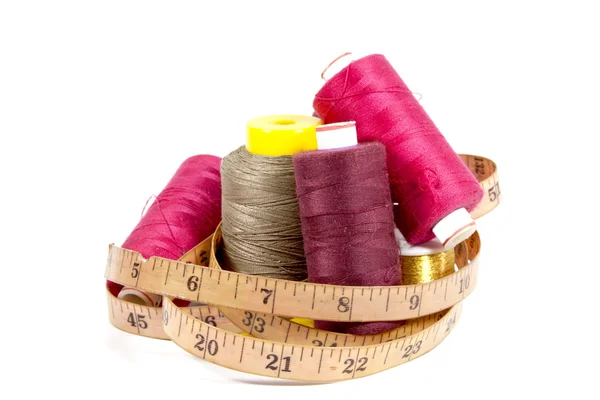 Colorful Collection of Cotton Reels And Vintage Tape Measure — Stock Photo, Image