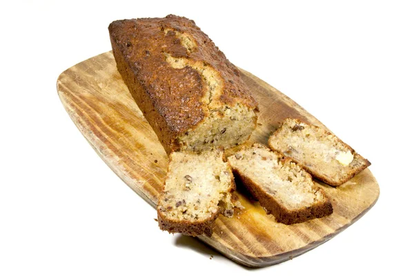 Vista superior de pão de banana recém-assado e fatiado — Fotografia de Stock