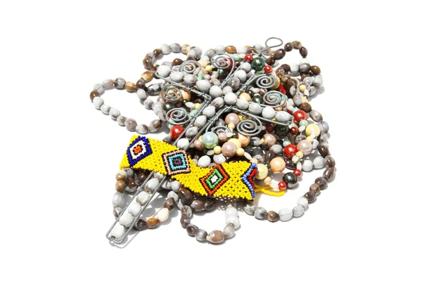 Isolato fatto a mano Bead Collane Bracciale e filo Croce — Foto Stock